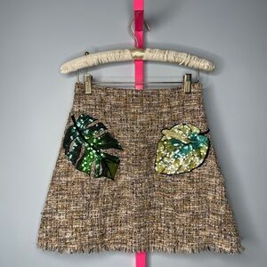 Senada Tweed Mini Skirt • Sequin Leaf Embellished • High Waist • Size S
